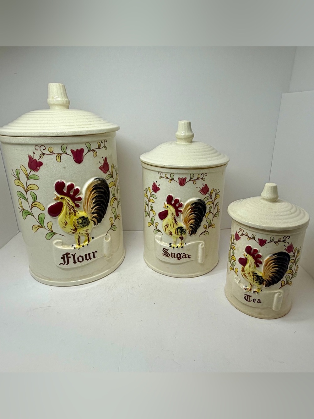 Vintage Royal Sealy Japan Rooster Canister Set (3 Pieces)